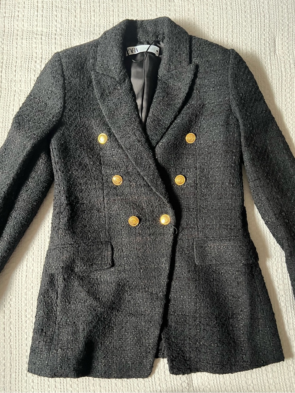 ZARA Black Double-Breasted Blazer with Gold Buttons